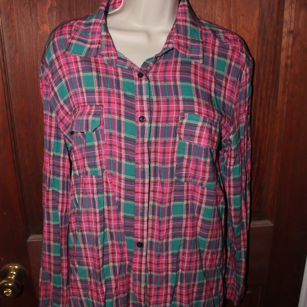 Super Soft - Bright Colored Plaid Button Up Long Sleeve